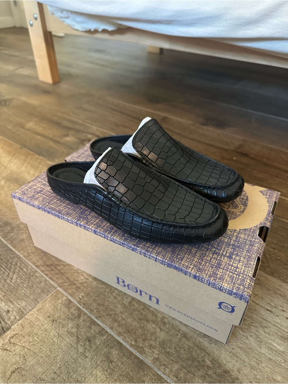 Born Black Capricorn Croc-Embossed Slip-On Women's Loafers